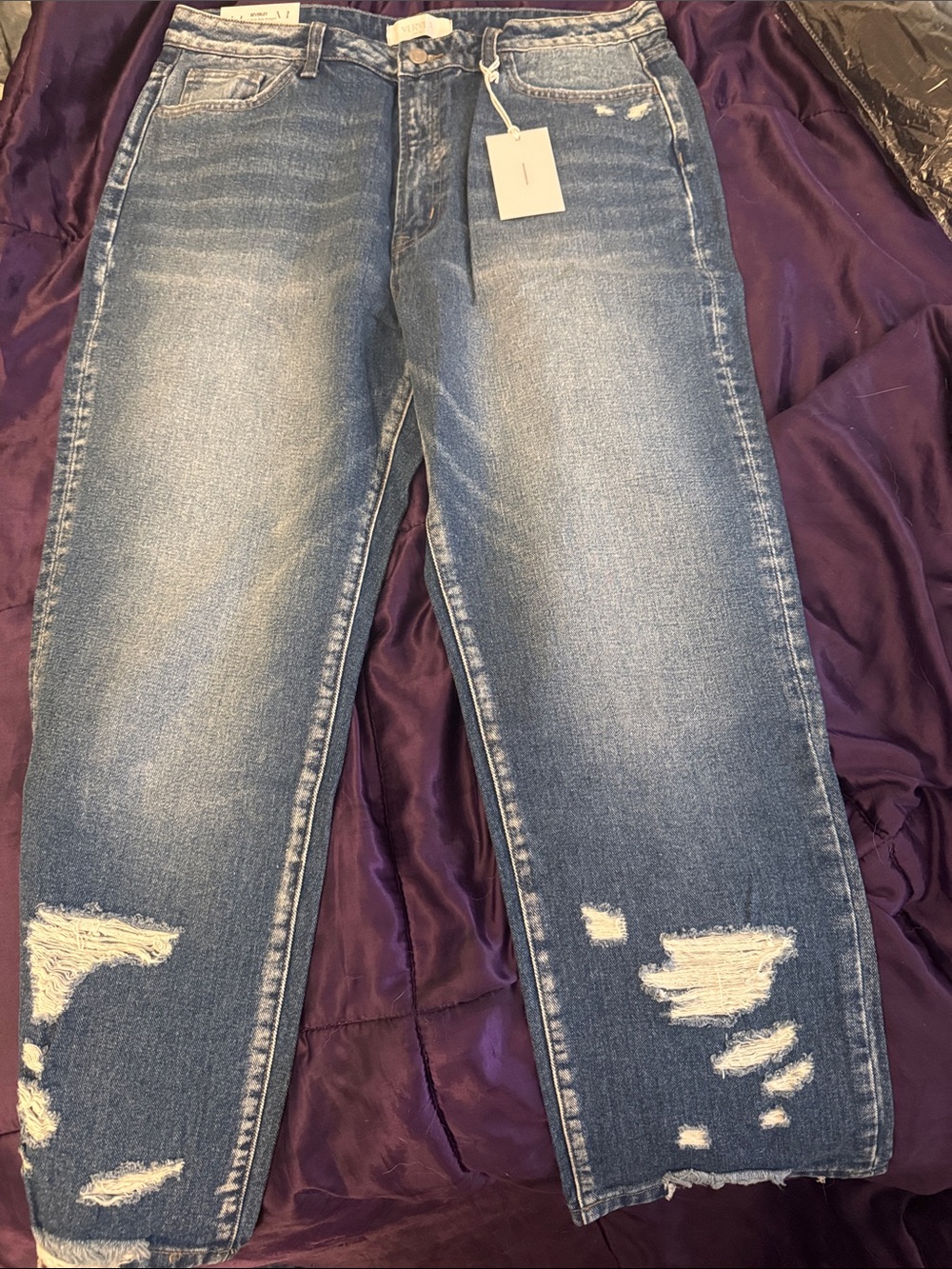 Beverley VERVET BY FLYING MONKEY Super High Rise Straight Leg Jeans - Blue Denim